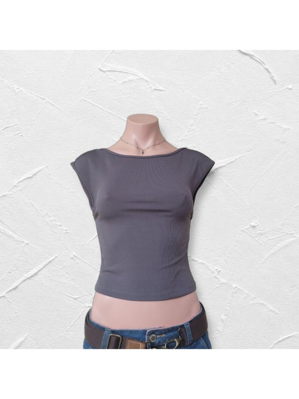 Cider Solid Gray Open-Back Cap Sleeve Cropped Baby Tee (XS)